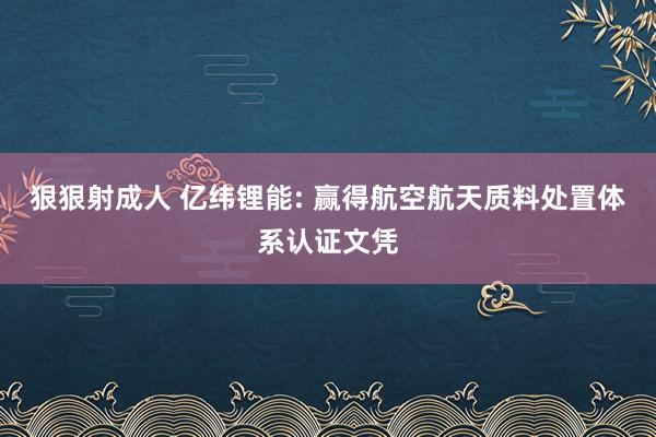 狠狠射成人 亿纬锂能: 赢得航空航天质料处置体系认证文凭