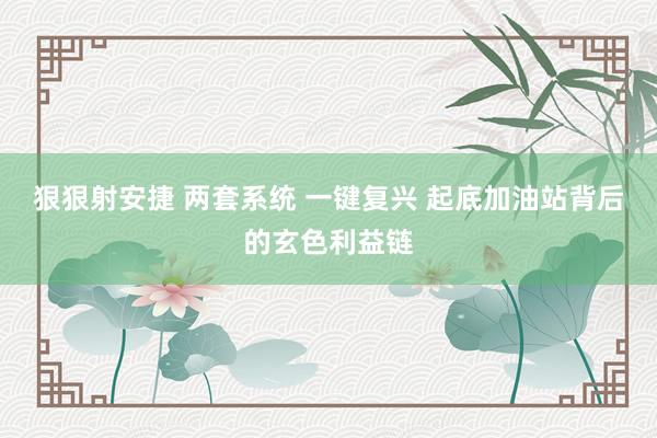 狠狠射安捷 两套系统 一键复兴 起底加油站背后的玄色利益链