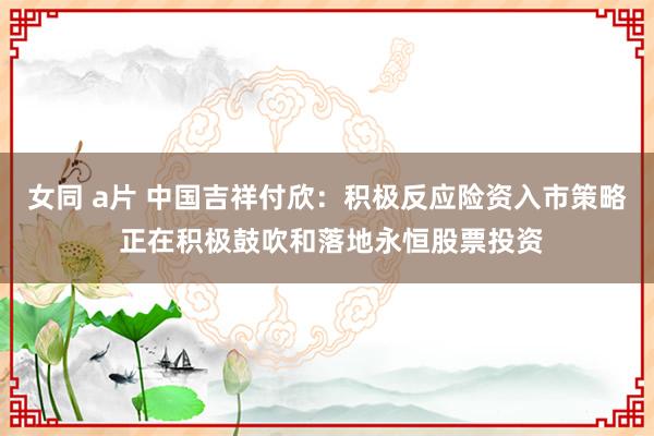 女同 a片 中国吉祥付欣：积极反应险资入市策略 正在积极鼓吹和落地永恒股票投资