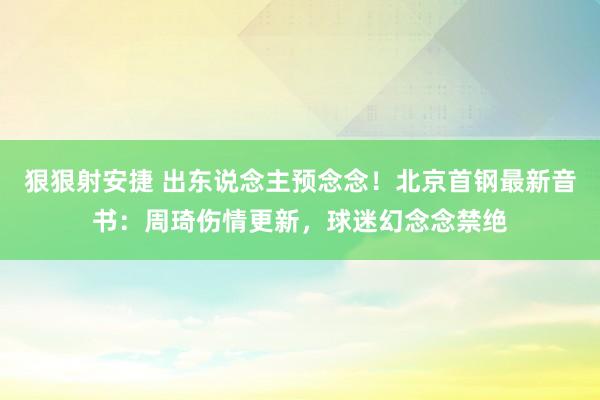 狠狠射安捷 出东说念主预念念！北京首钢最新音书：周琦伤情更新，球迷幻念念禁绝