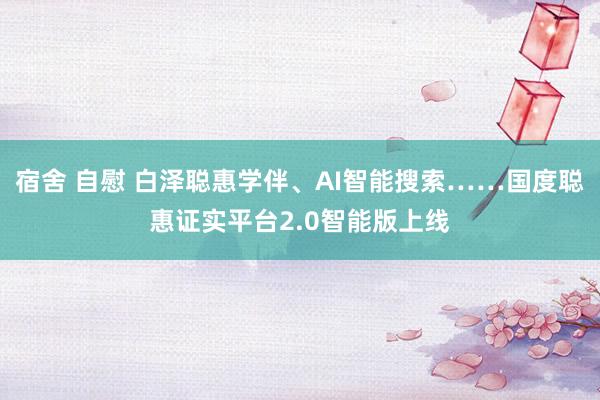 宿舍 自慰 白泽聪惠学伴、AI智能搜索……国度聪惠证实平台2.0智能版上线