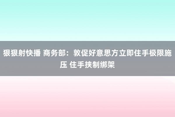 狠狠射快播 商务部：敦促好意思方立即住手极限施压 住手挟制绑架