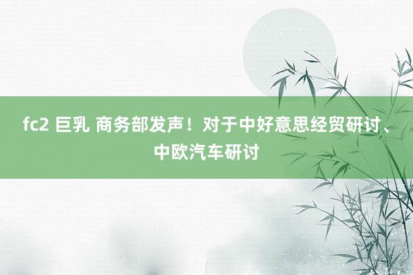 fc2 巨乳 商务部发声！对于中好意思经贸研讨、中欧汽车研讨