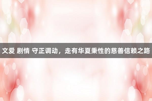 文爱 剧情 守正调动，走有华夏秉性的慈善信赖之路