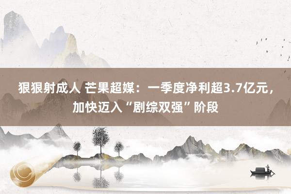 狠狠射成人 芒果超媒：一季度净利超3.7亿元，加快迈入“剧综双强”阶段